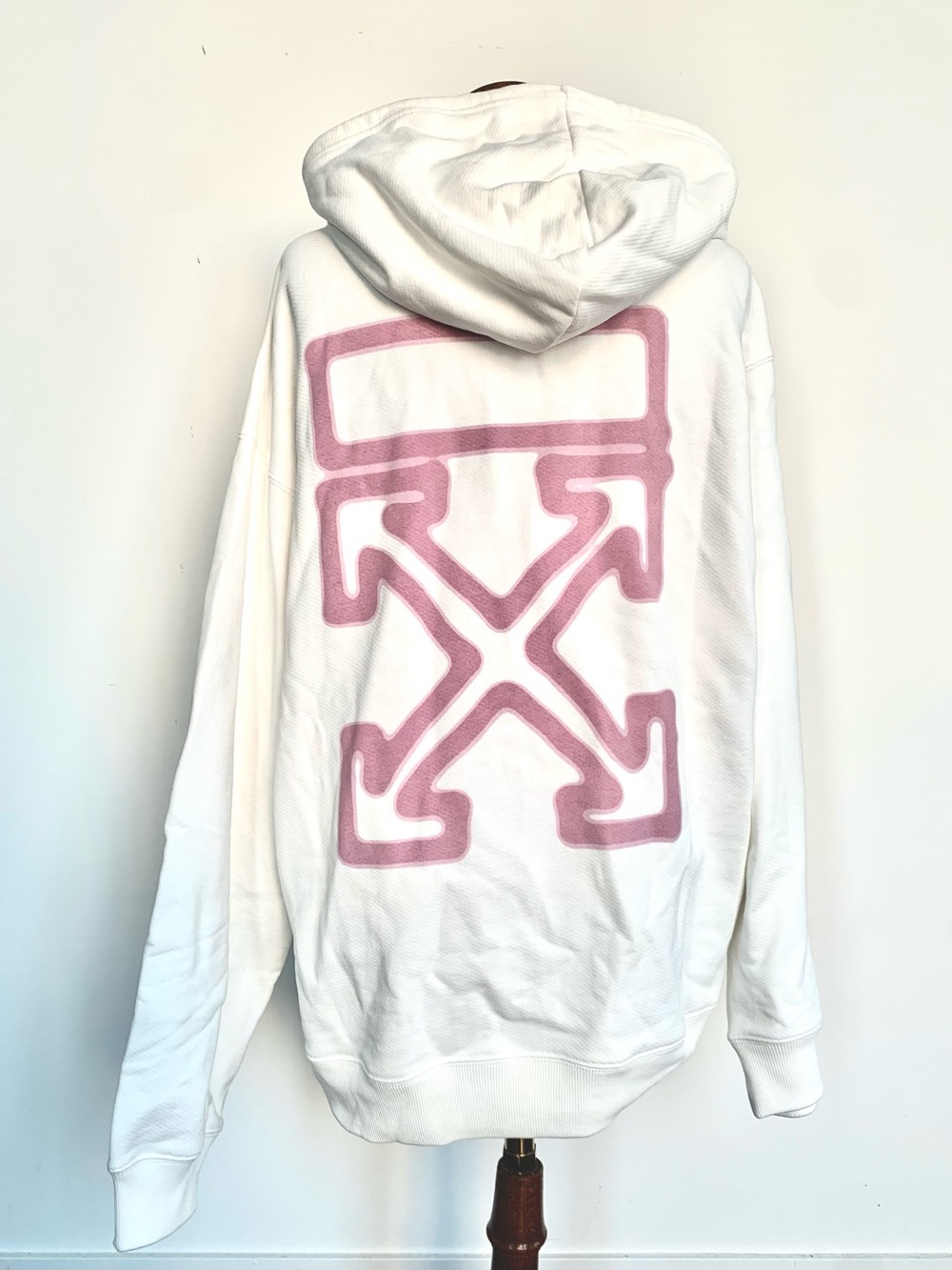 Off-White White Hoodie with Pink Back Arrow Graphic